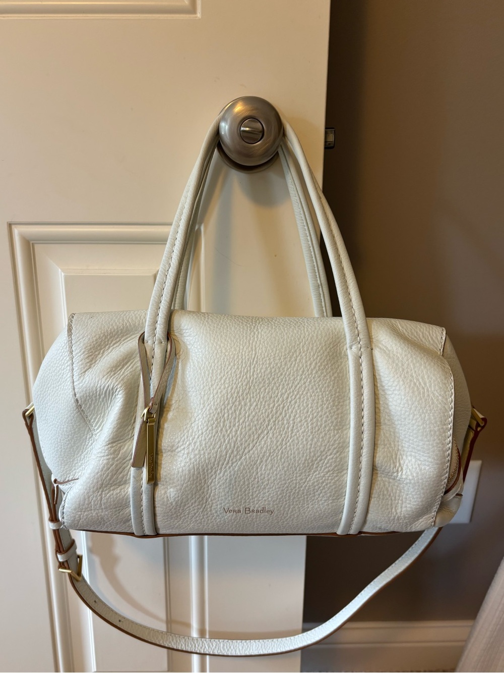 Vera Bradley White Leather Mallory Satchel Purse w Shoulder and Crossbody Straps